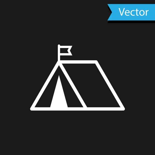 Weißes Touristenzelt mit Fahnensymbol auf schwarzem Hintergrund. Zeltlager. Vektorillustration — Stockvektor