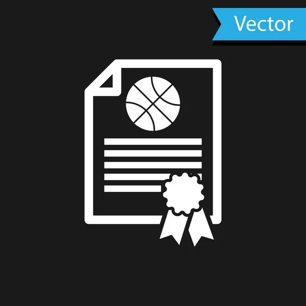 Белый значок баскетбольной награды выделен на черном фоне. Достижение, награда, степень, грант, дипломные концепции. Векторная миграция — стоковый вектор