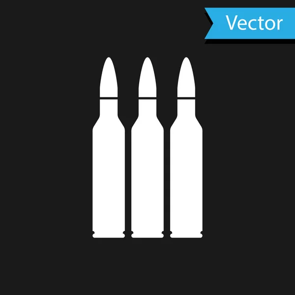 Ícone de bala branca isolado no fundo preto. Ilustração vetorial — Vetor de Stock