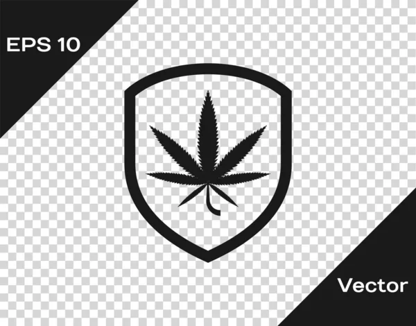 Graues Schild und Marihuana oder Cannabisblatt-Symbol isoliert auf transparentem Hintergrund. Marihuana-Legalisierung. Hanf-Symbol. Vektorillustration — Stockvektor