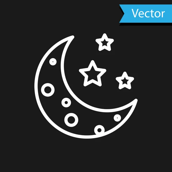 Icono de luna blanca y estrellas aislado sobre fondo negro. Ilustración vectorial — Archivo Imágenes Vectoriales
