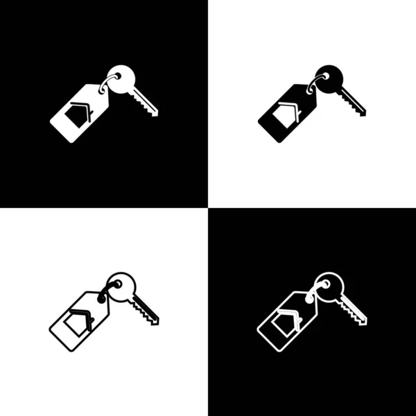 Set House with key icon isolated on black and white background. The concept of the house turnkey. Vector Illustration — Stock Vector