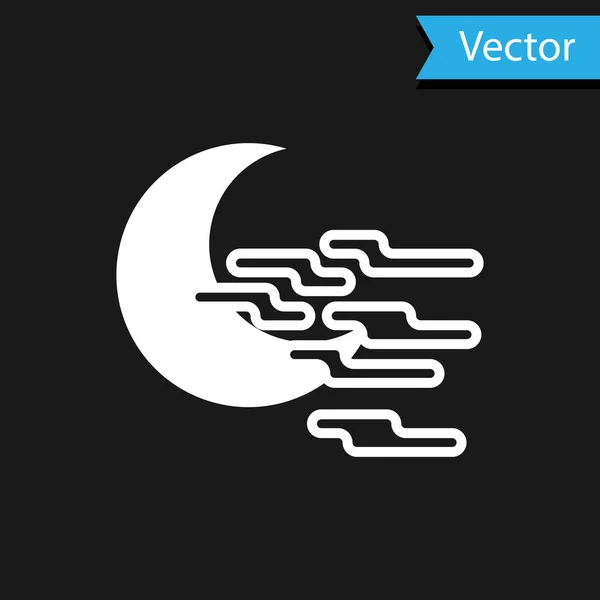 Icono de niebla blanca y luna aislado sobre fondo negro. Ilustración vectorial — Vector de stock