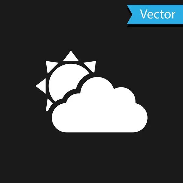 Weiße Sonne und Wolken Wettersymbol isoliert auf schwarzem Hintergrund. Vektorillustration — Stockvektor
