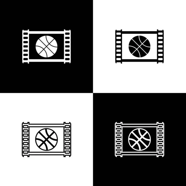 Establecer juego de baloncesto icono de vídeo aislado sobre fondo blanco y negro. Ilustración vectorial — Archivo Imágenes Vectoriales