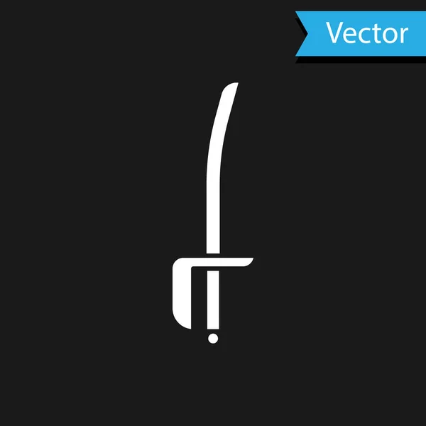 Icono de espada pirata blanca aislado sobre fondo negro. Signo de sable. Ilustración vectorial — Vector de stock