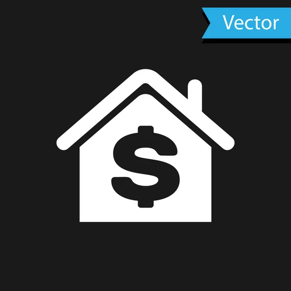 Weißes Haus mit Dollarsymbol auf schwarzem Hintergrund. Heimat und Geld. Immobilienkonzept. Vektorillustration — Stockvektor
