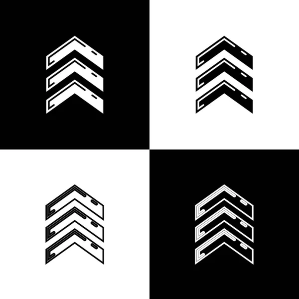 Définir l'icône de rang militaire isolé sur fond noir et blanc. Panneau d'insigne militaire. Illustration vectorielle — Image vectorielle