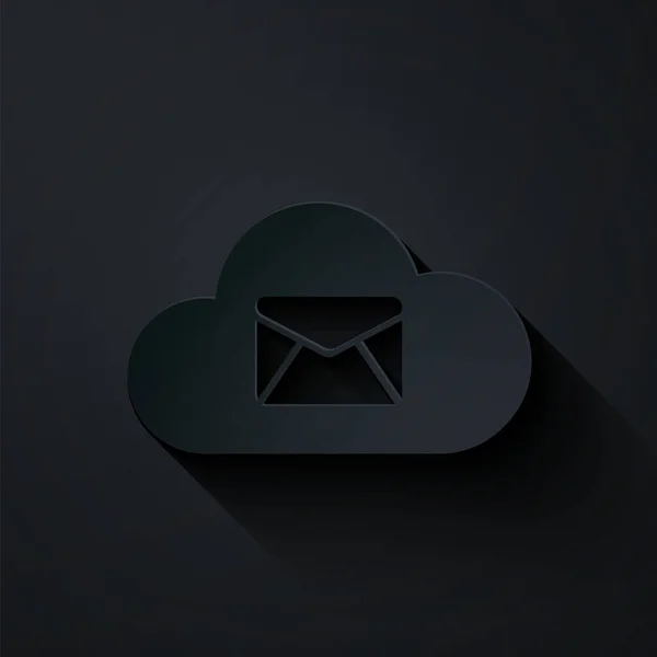 Ikona serveru Cloud mail na černém pozadí. Cloud server hosting pro e-mail. Služba zpráv online. Znamení poštovní schránky. Papírový styl. Vektorová ilustrace — Stockový vektor