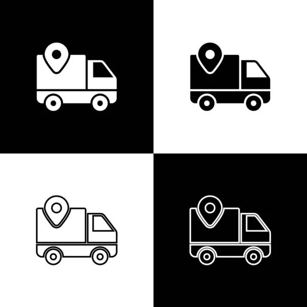 Set Delivery tracking icon isolated on black and white background. Parcel tracking. Vector Illustration — Stock Vector