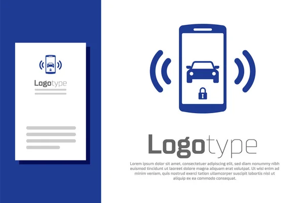 Ikona systemu alarmowego Blue Smart na białym tle. Smartfon kontroluje bezpieczeństwo samochodu w sieci bezprzewodowej. Element szablonu logo. Ilustracja wektora — Wektor stockowy