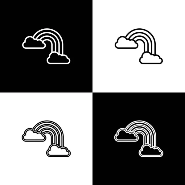 Conjunto de arco iris con nubes icono aislado sobre fondo blanco y negro. Ilustración vectorial — Archivo Imágenes Vectoriales