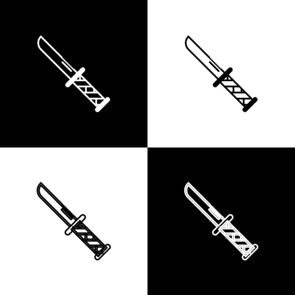 Set Icono cuchillo militar aislado sobre fondo blanco y negro. Ilustración vectorial — Archivo Imágenes Vectoriales