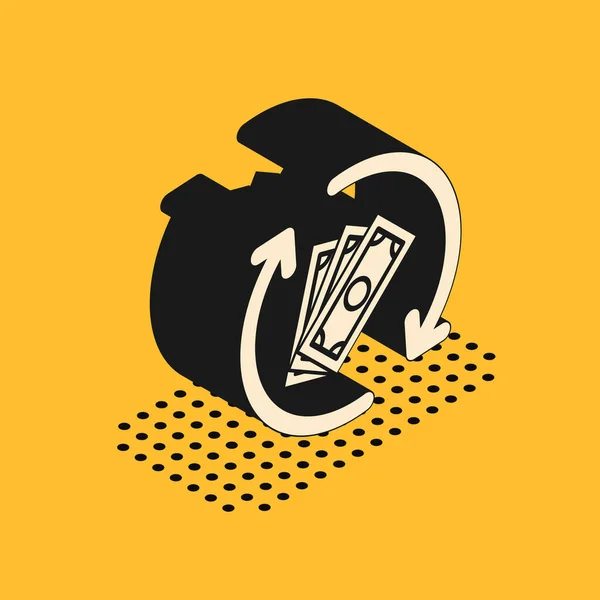 Isometrisk återbetalning pengar ikon isolerad på gul bakgrund. Finansiella tjänster, återbetalningskoncept, återbetalning av pengar, avkastning på investeringar, sparkonto. Vektor Illustration — Stock vektor
