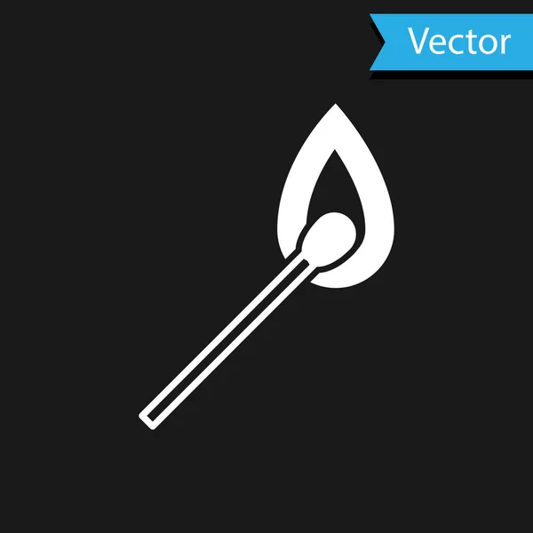White Burning Streichholz mit Feuer-Symbol isoliert auf schwarzem Hintergrund. Spiel mit dem Feuer. Streichhölzer signalisieren. Vektorillustration — Stockvektor