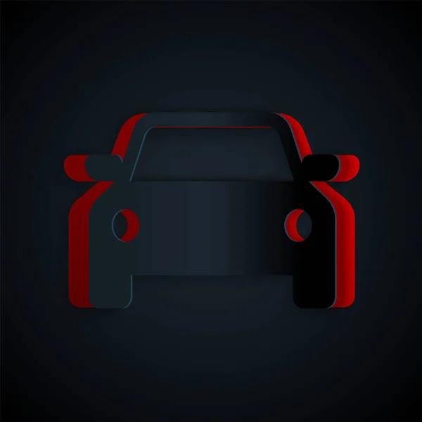 Corte de papel Icono del coche aislado sobre fondo negro. Estilo de arte de papel. Ilustración vectorial — Vector de stock