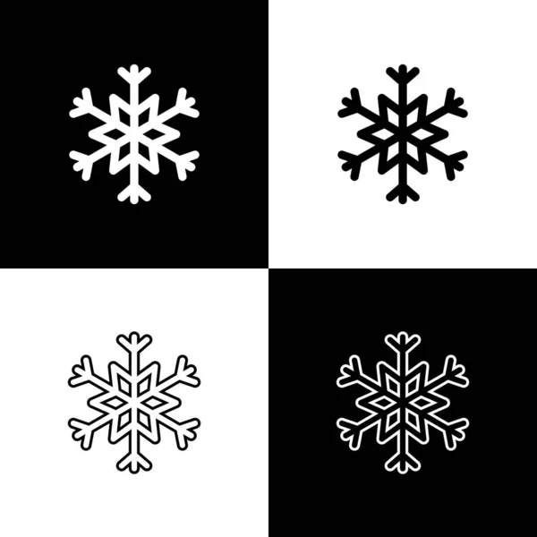 Définissez l'icône Flocon de neige isolé sur fond noir et blanc. Illustration vectorielle — Image vectorielle