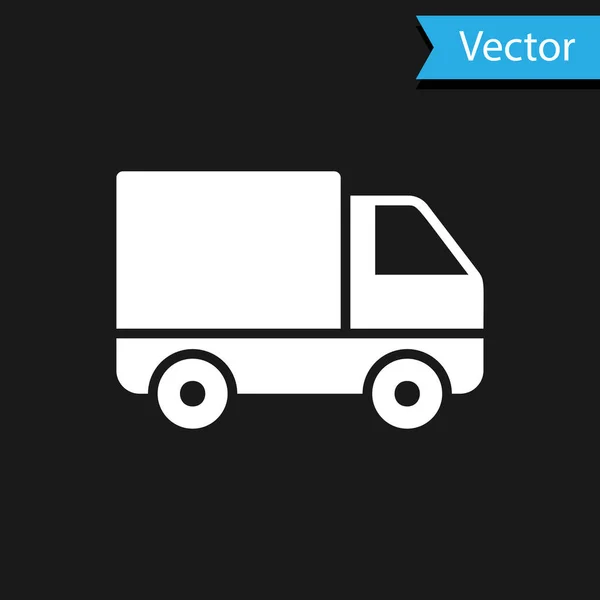 Camión de carga White Delivery icono del vehículo aislado sobre fondo negro. Ilustración vectorial — Vector de stock