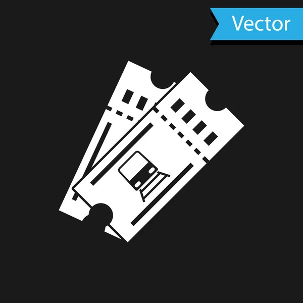 Weißes Zugfahrschein-Symbol auf schwarzem Hintergrund. Bahnfahren. Vektorillustration — Stockvektor