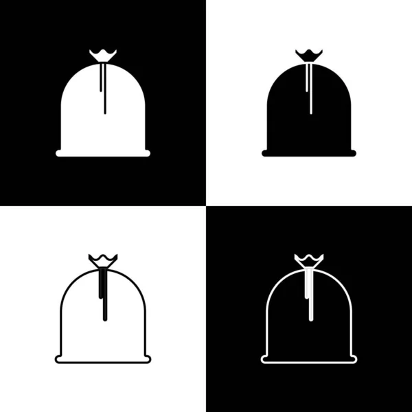 Set Piratenzak pictogram geïsoleerd op zwart-wit achtergrond. Vector Illustratie — Stockvector