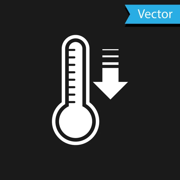 Weißes Meteorologie-Thermometer, das Hitze und Kälte misst, isoliert auf schwarzem Hintergrund. Thermometerausrüstung, die heißes oder kaltes Wetter zeigt. Vektorillustration — Stockvektor