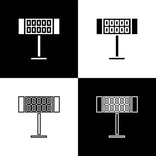 Set Icône de chauffage électrique isolé sur fond noir et blanc. Chauffage au sol infrarouge avec télécommande. Contrôle climatique de la maison. Illustration vectorielle — Image vectorielle