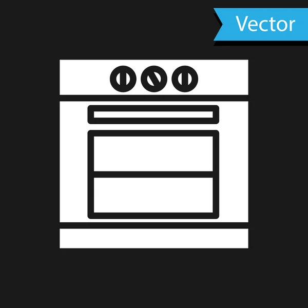 Weißes Ofensymbol isoliert auf schwarzem Hintergrund. Herd Gasofen Zeichen. Vektorillustration — Stockvektor