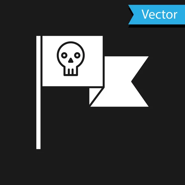 Bandera pirata blanca con icono de cráneo aislado sobre fondo negro. Ilustración vectorial — Archivo Imágenes Vectoriales