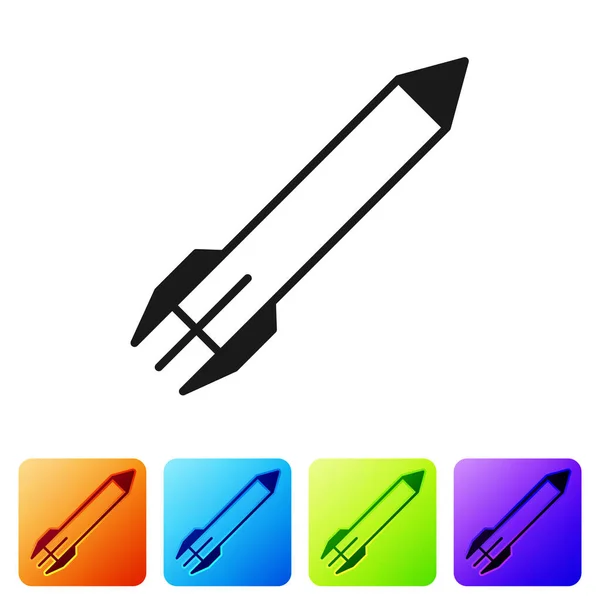 Zwarte Raket pictogram geïsoleerd op witte achtergrond. Stel pictogrammen in kleur vierkante knoppen. Vector Illustratie — Stockvector