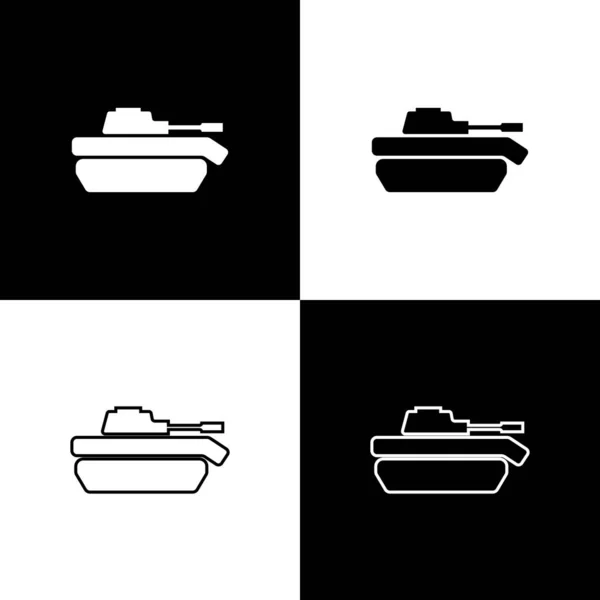 Definir ícone tanque militar isolado no fundo preto e branco. Ilustração vetorial — Vetor de Stock