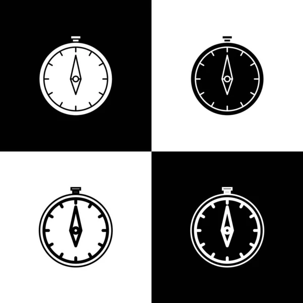Set Compass icon isolated on black and white background. Windrose navigation symbol. Wind rose sign. Vector Illustration — Stock Vector