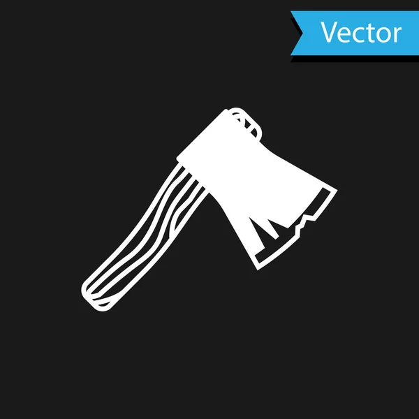 Vieille icône de hache en bois blanc isolé sur fond noir. Hache de bûcheron. Illustration vectorielle — Image vectorielle