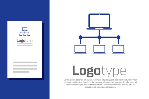 Ikona sieci Blue Computer odizolowana na białym tle. Sieć laptopów. Połączenie internetowe. Element szablonu logo. Ilustracja wektora — Wektor stockowy
