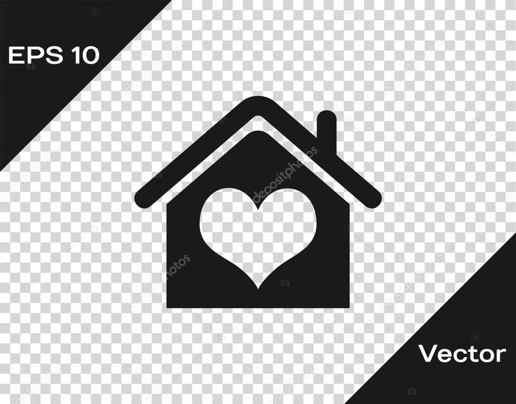 Grey House with heart shape icon isolated on transparent background. Love home symbol. Family, real estate and realty. Vector Illustration