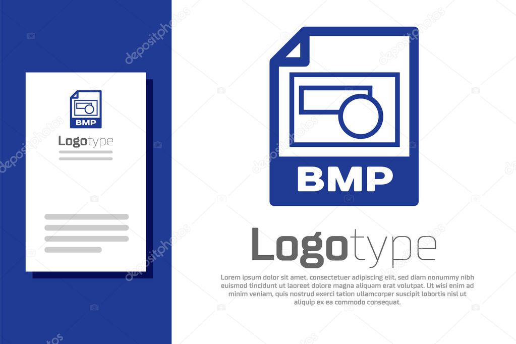 Blue BMP file document. Download bmp button icon isolated on white background. BMP file symbol. Logo design template element. Vector Illustration
