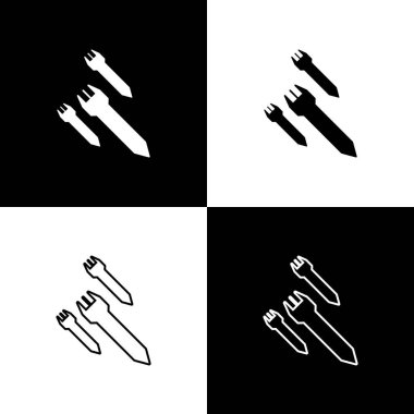 Roket simgesini siyah beyaz arkaplanda izole et. Vektör İllüstrasyonu