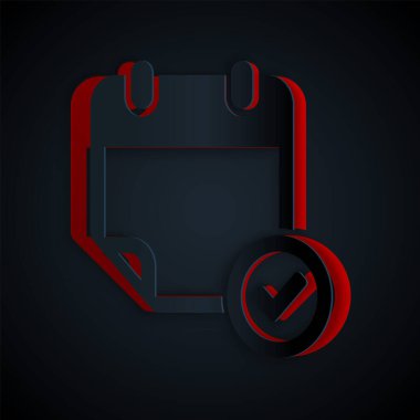 Kağıt kesme Takvimi siyah arkaplanda izole işaretleme simgesi ile. Kağıt sanatı tarzı. Vektör İllüstrasyonu