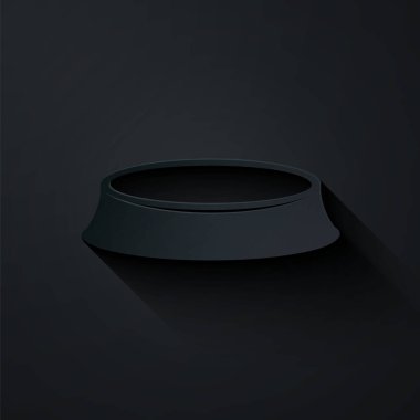 Siyah arka planda izole edilmiş kedi ya da köpek ikonu için kağıt kesiği yemek kasesi. Kağıt sanatı tarzı. Vektör İllüstrasyonu