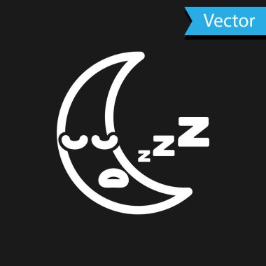 Beyaz Ay simgesi siyah arkaplanda izole edildi. Bulutlu gece işareti. Uyku rüyalarının sembolü. Gece ya da yatak zamanı tabelası. Vektör İllüstrasyonu