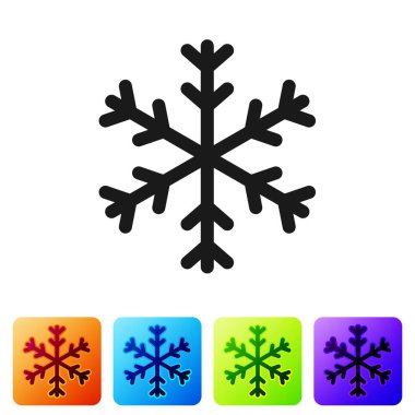 Siyah Kar Tanesi simgesi beyaz arkaplanda izole edildi. Renkli kare düğmelerle simgeleri ayarla. Vektör İllüstrasyonu