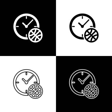 Set Clock with basketball ball inside icon isolated on black and white background. Basketball time. Sport and training. Vector Illustration vector Set Clock with basketball ball inside icon isolated on black and white background. Basketball time. Sport and training. Vector Illustration vector