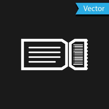 Beyaz Bilet simgesi siyah arkaplanda izole edildi. Vektör İllüstrasyonu