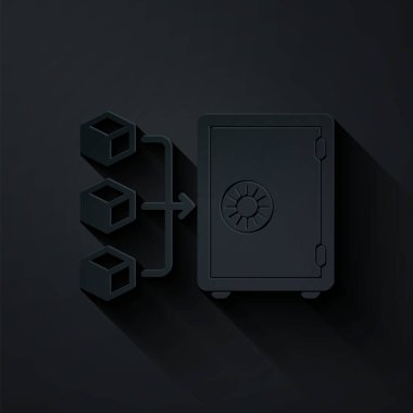 Kağıt kesiği Siyah arka planda izole edilmiş kazık ikonu kanıtı. Kripto para birimi ekonomisi ve finans koleksiyonu. Kağıt sanatı tarzı. Vektör İllüstrasyonu