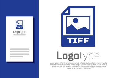Mavi Tiff dosyası. Beyaz arkaplanda tiff düğmesi simgesi indir. Tiff dosya sembolü. Logo tasarım şablonu elemanı. Vektör İllüstrasyonu