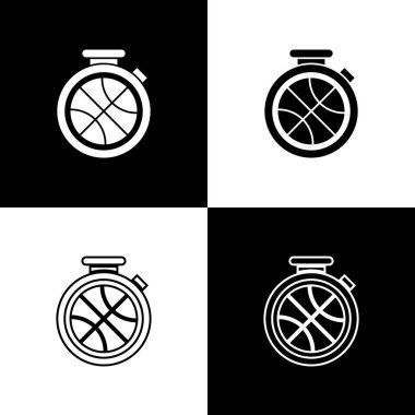 Set Stopwatch with basketball ball inside icon isolated on black and white background. Basketball time. Sport and training. Vector Illustration vector Set Stopwatch with basketball ball inside icon isolated on black and white background. Basketball time. Sport and training. Vector Illustration vector