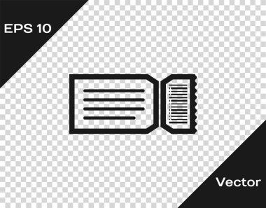 Gri Bilet simgesi şeffaf arkaplanda izole edildi. Vektör İllüstrasyonu