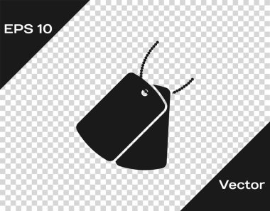 Gri Askeri künye simgesi şeffaf arka planda izole edildi. Kimlik etiketi simgesi. Ordu işareti. Vektör İllüstrasyonu