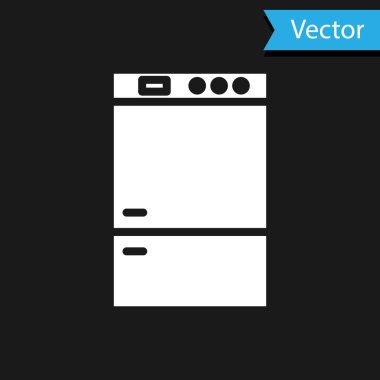 Beyaz Buzdolabı simgesi siyah arkaplanda izole edildi. Buzdolabı buzdolabı. Ev aletleri ve aletler. Vektör İllüstrasyonu