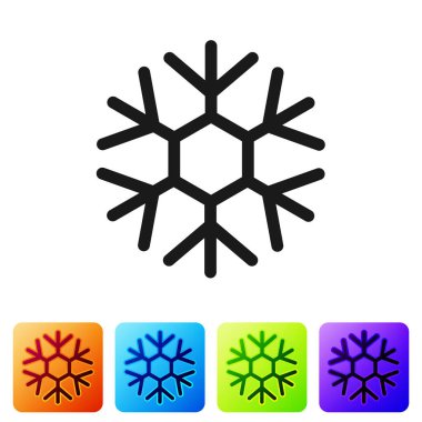 Siyah Kar Tanesi simgesi beyaz arkaplanda izole edildi. Renkli kare düğmelerle simgeleri ayarla. Vektör İllüstrasyonu