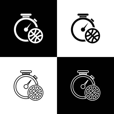 Set Stopwatch with basketball ball inside icon isolated on black and white background. Basketball time. Sport and training. Vector Illustration vector Set Stopwatch with basketball ball inside icon isolated on black and white background. Basketball time. Sport and training. Vector Illustration vector
